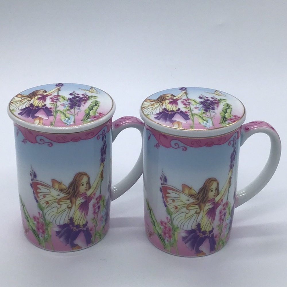 Pair of Fairy/ Pixie / Elf Lidded Cups Mugs Royal Elfreda